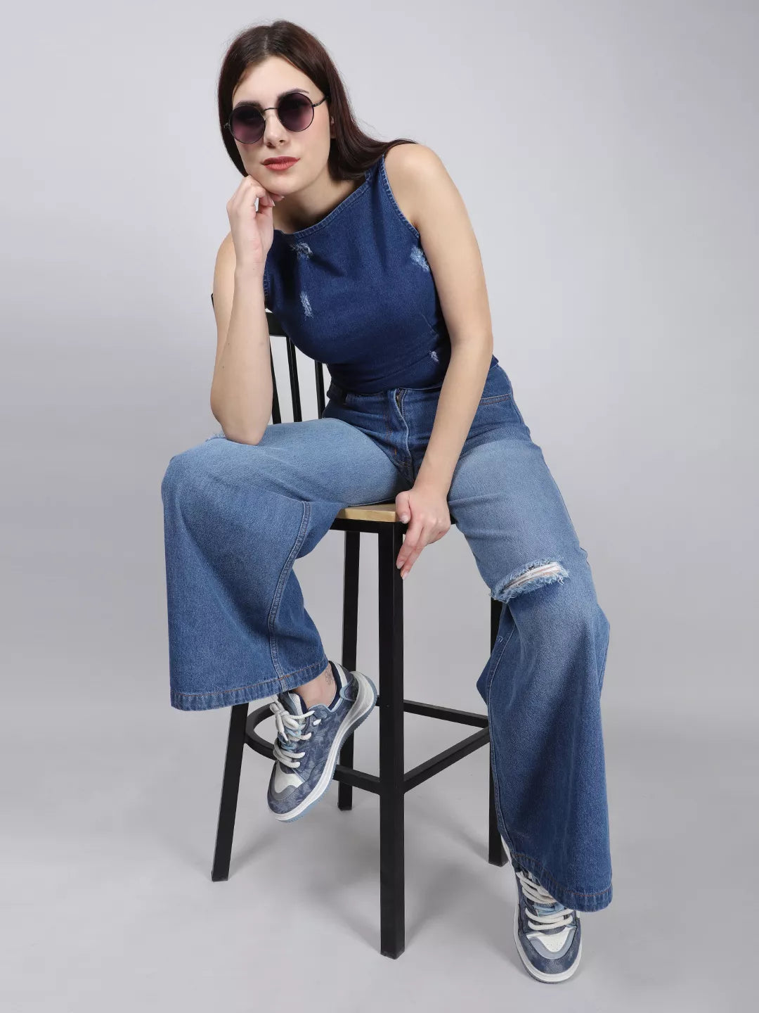 Boat Neck Rugged Denim Top