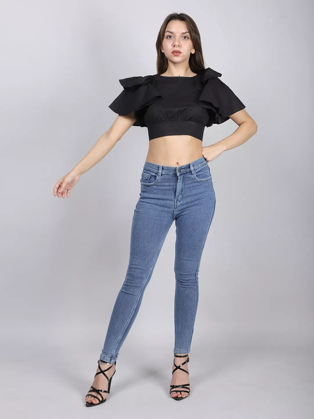 Black Back Cut-Out Cotton Top