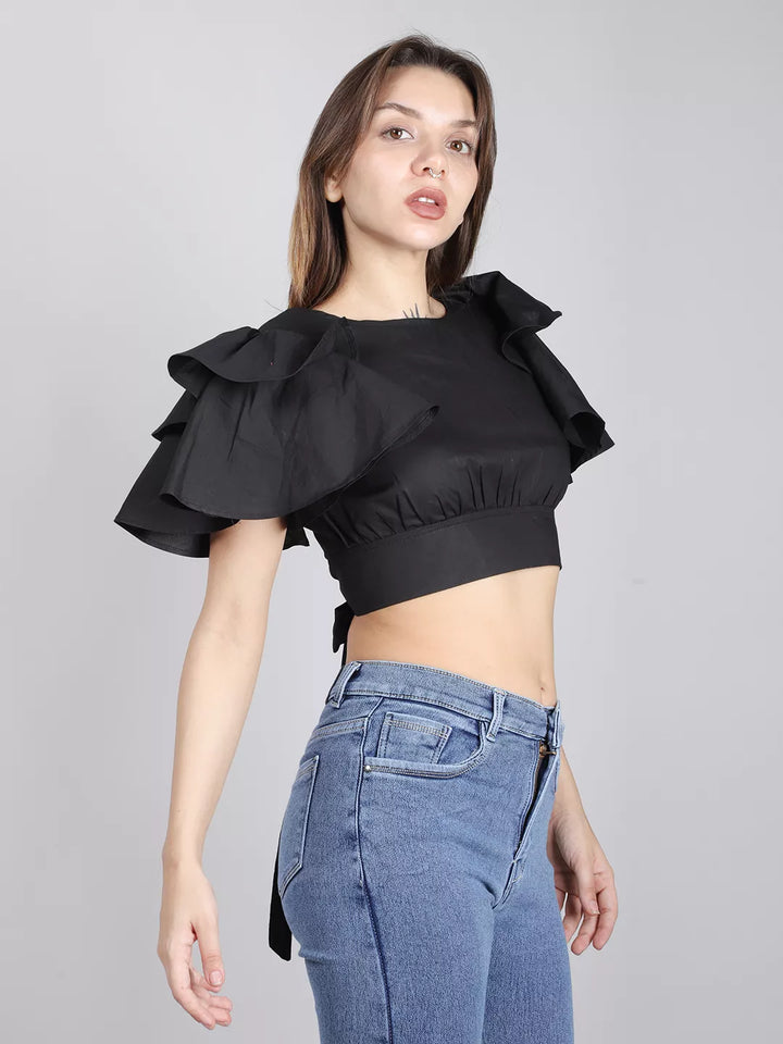Black Back Cut-Out Cotton Top