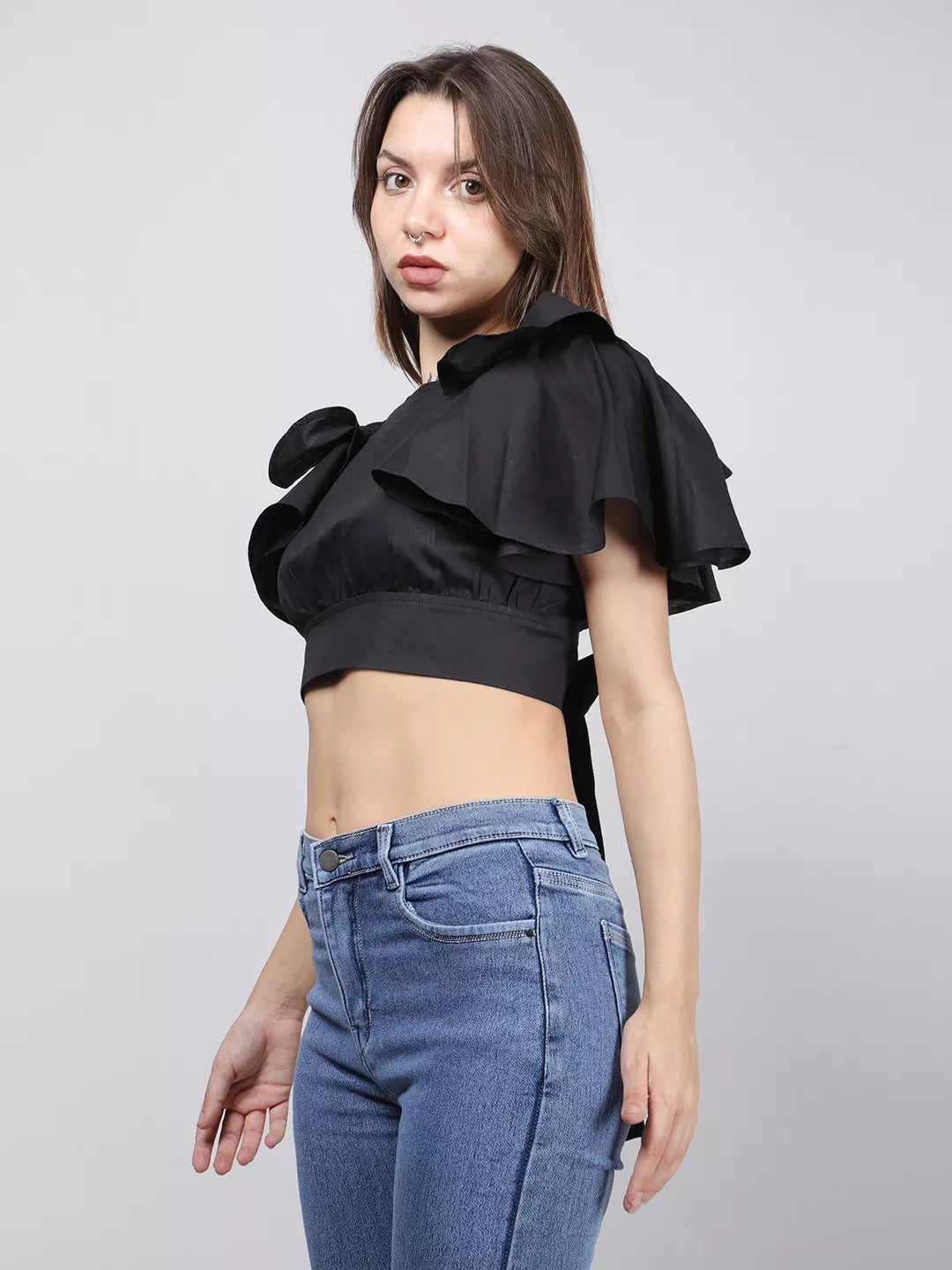 Black Back Cut-Out Cotton Top