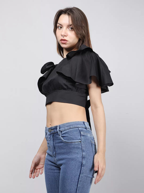 Black Back Cut-Out Cotton Top