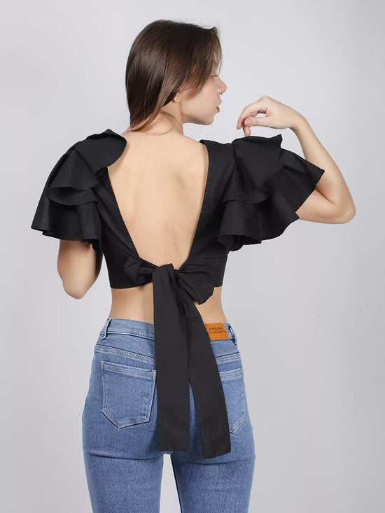 Black Back Cut-Out Cotton Top