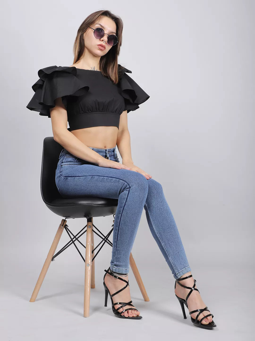 Black Back Cut-Out Cotton Top
