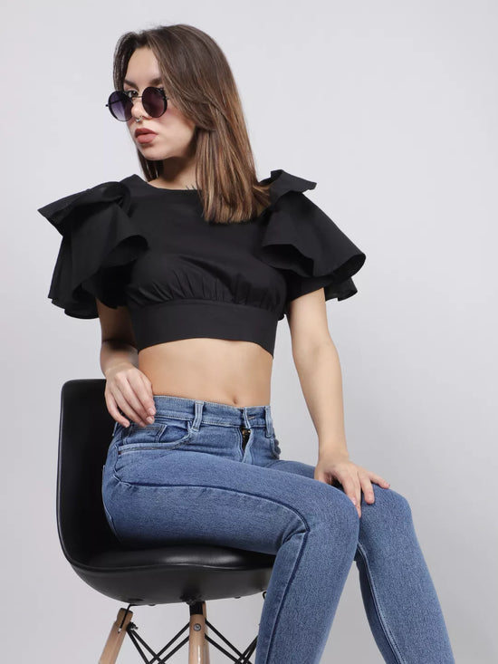 Black Back Cut-Out Cotton Top