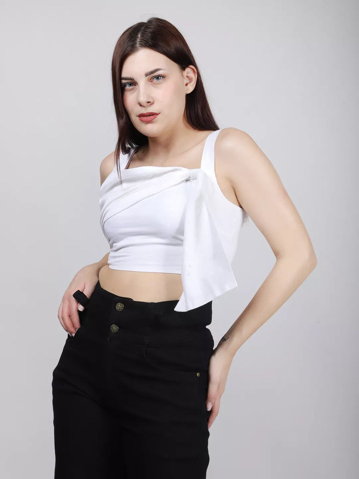White Front Tie Top