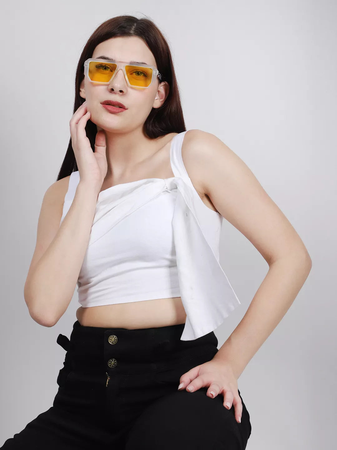 White Front Tie Top