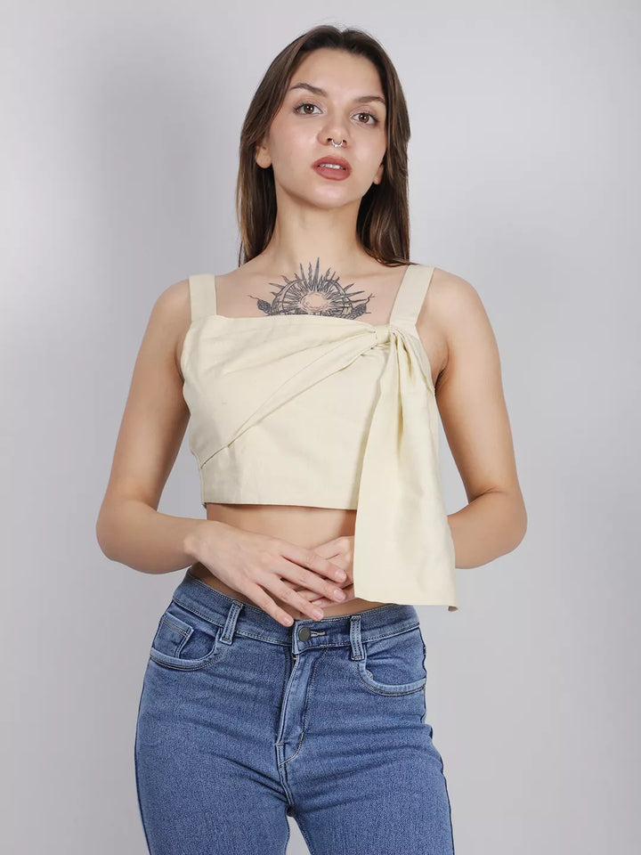Beige Front Tie Top