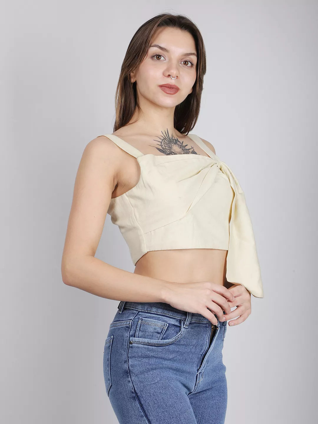 Beige Front Tie Top