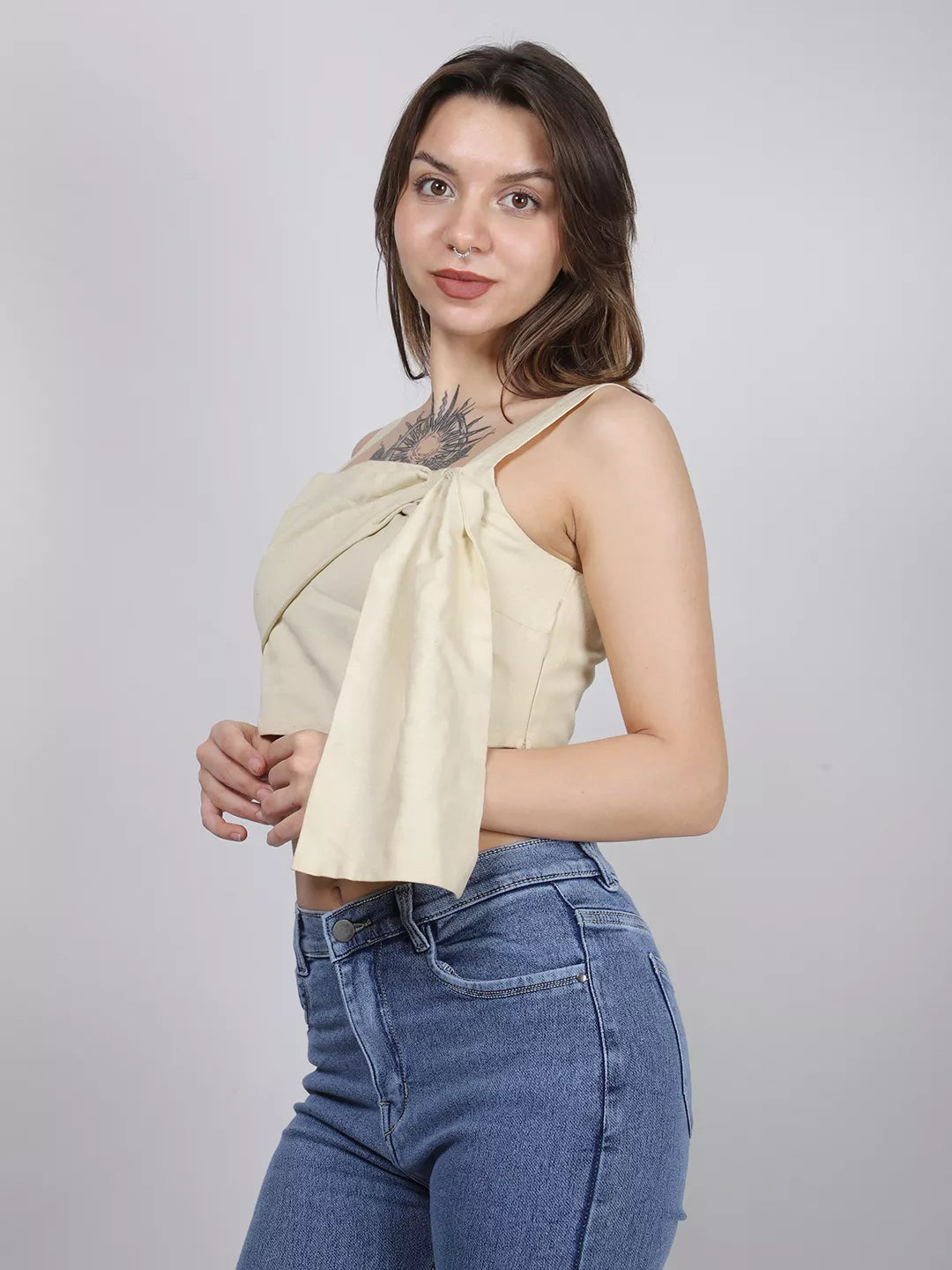 Beige Front Tie Top