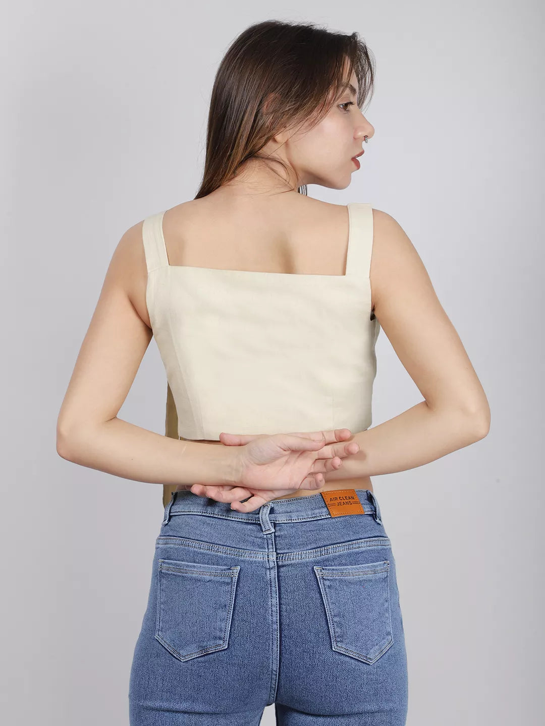 Beige Front Tie Top