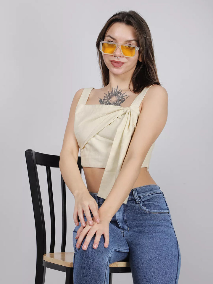 Beige Front Tie Top