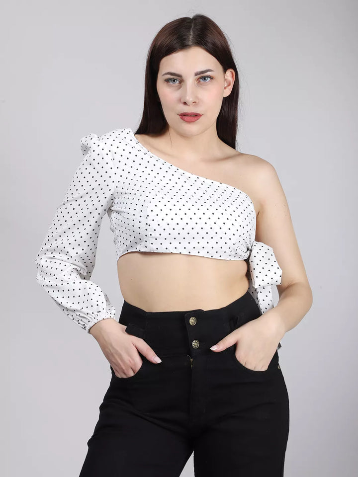 White One Shoulder Side Knot Top