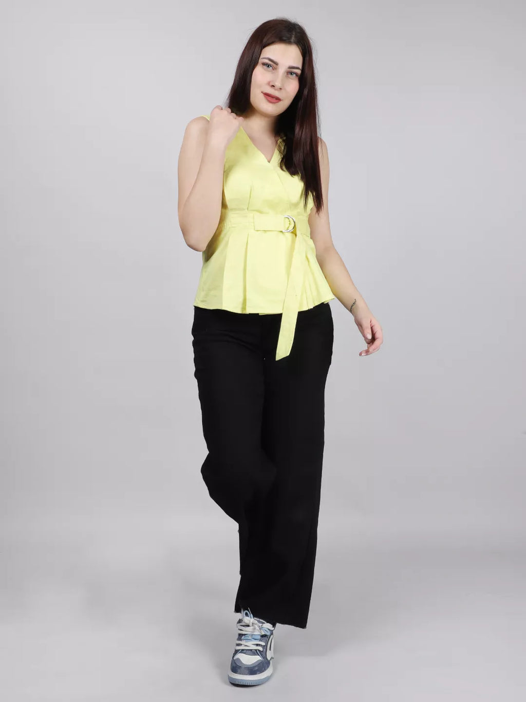 Yellow Buckel Peplum Top