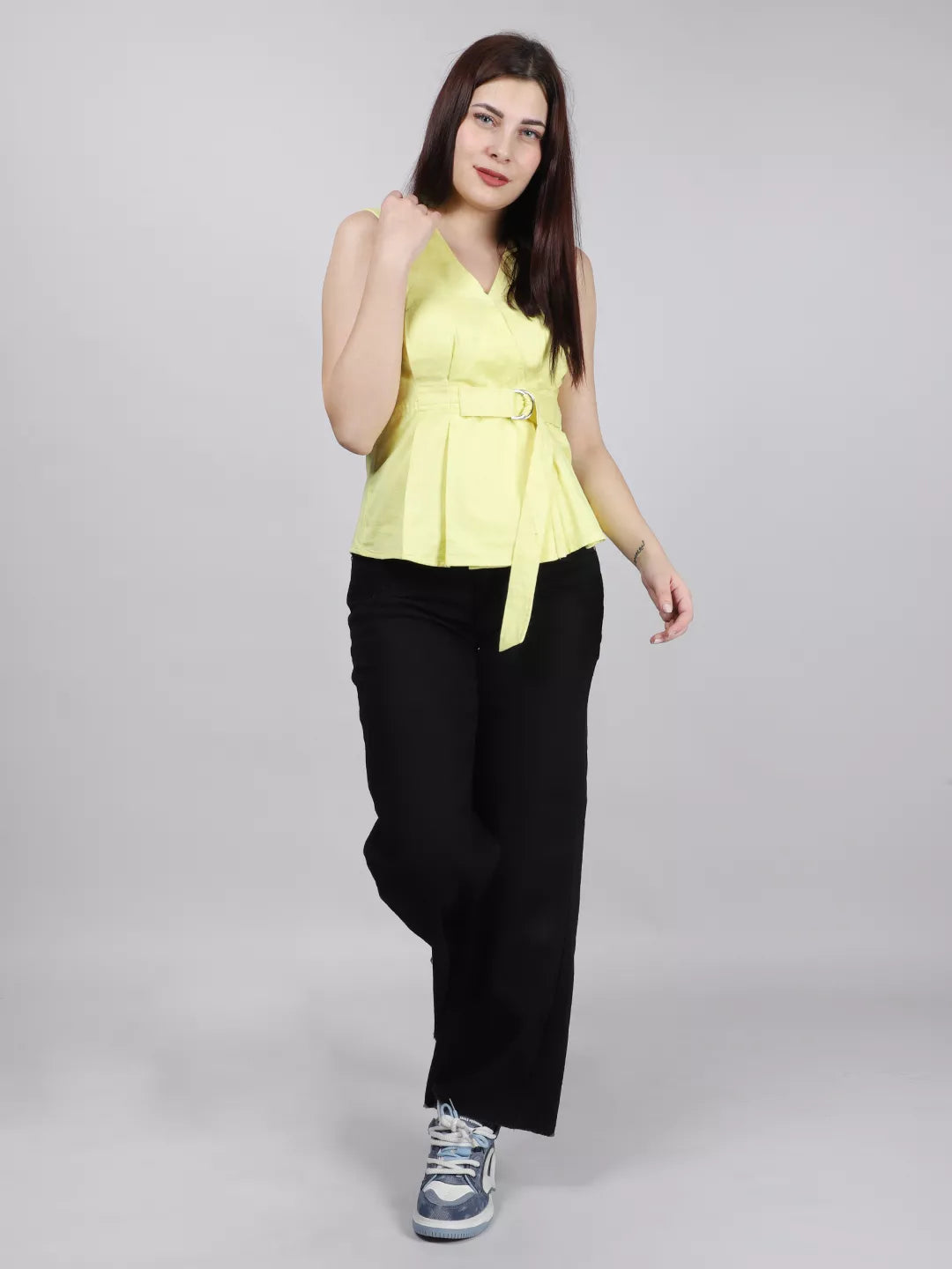 Yellow Buckel Peplum Top