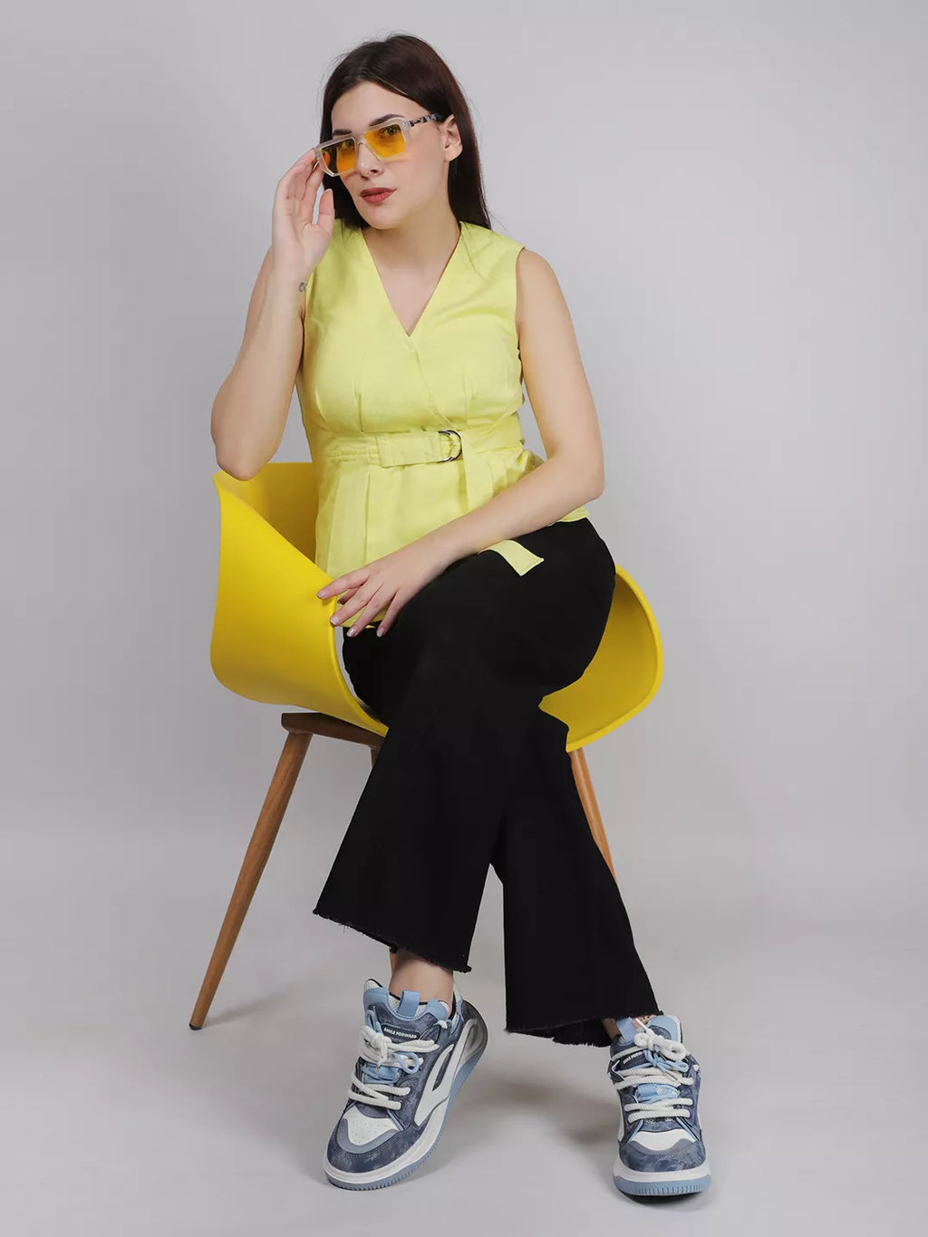 Yellow Buckel Peplum Top