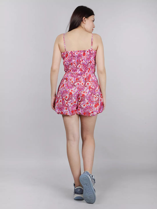 Pink Printed Top With Baloon Short Cord-Set