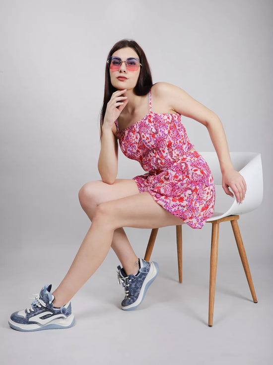 Pink Printed Top With Baloon Short Cord-Set