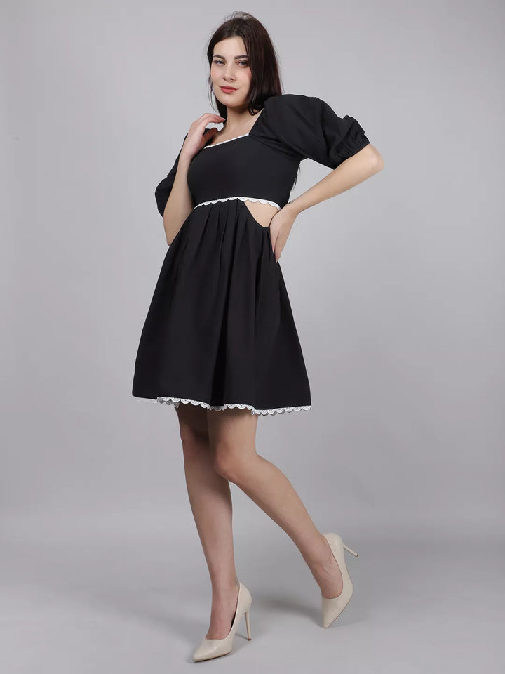 Black Waist Cut Out Lace Dress