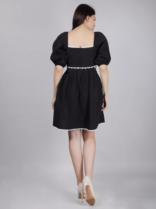Black Waist Cut Out Lace Dress