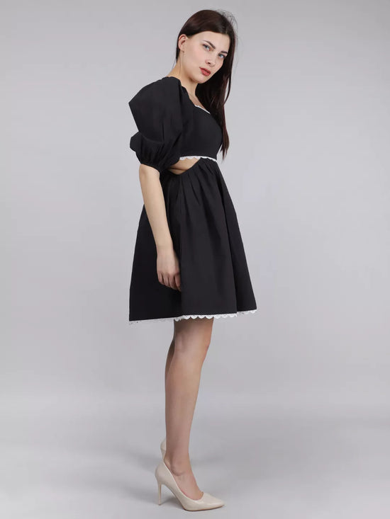 Black Waist Cut Out Lace Dress