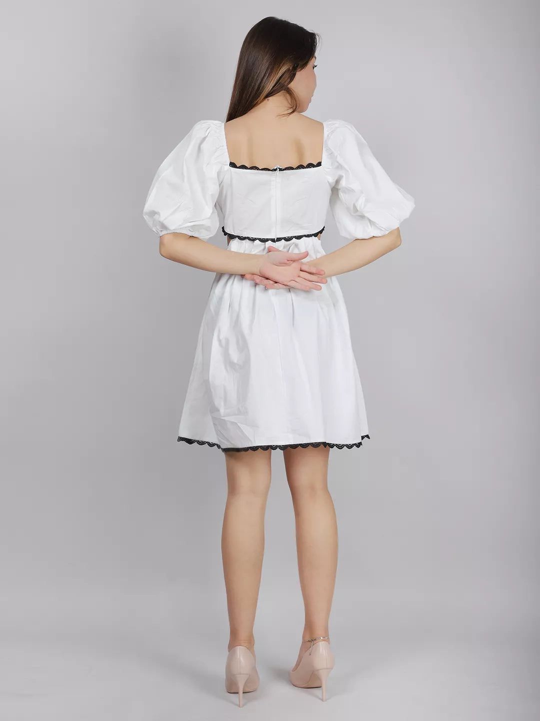 White Waist Cut Out Lace Dress