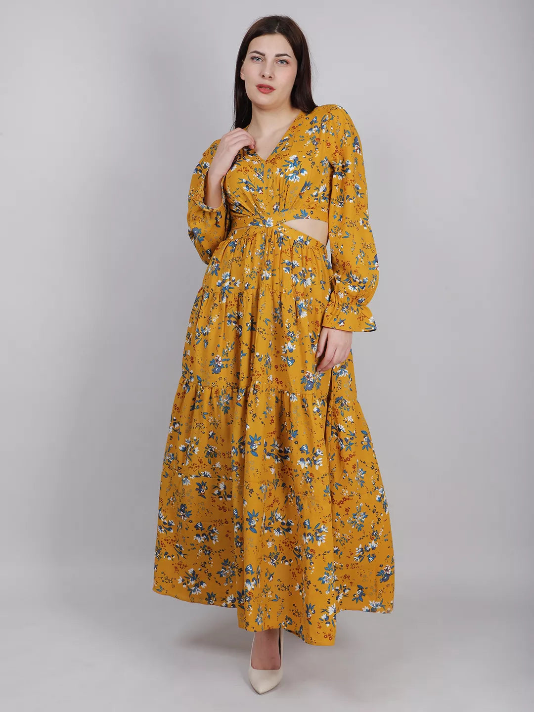 Yellow Waist Cut-Out Dress