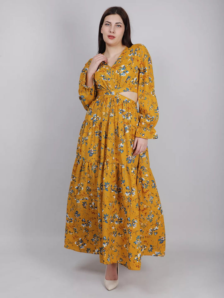Yellow Waist Cut-Out Dress