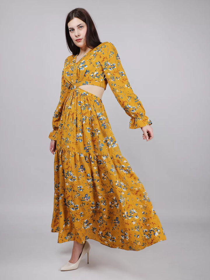 Yellow Waist Cut-Out Dress