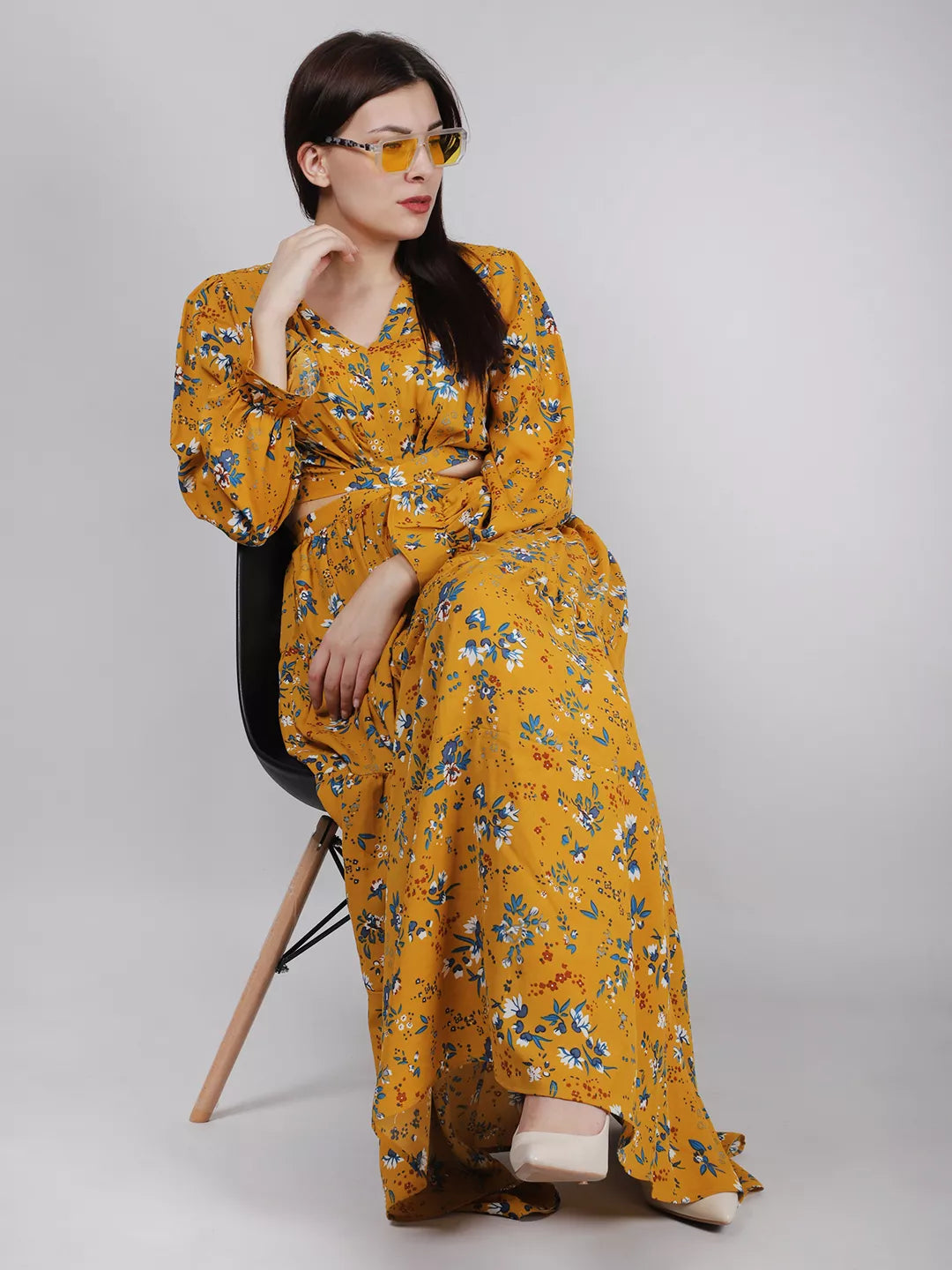 Yellow Waist Cut-Out Dress