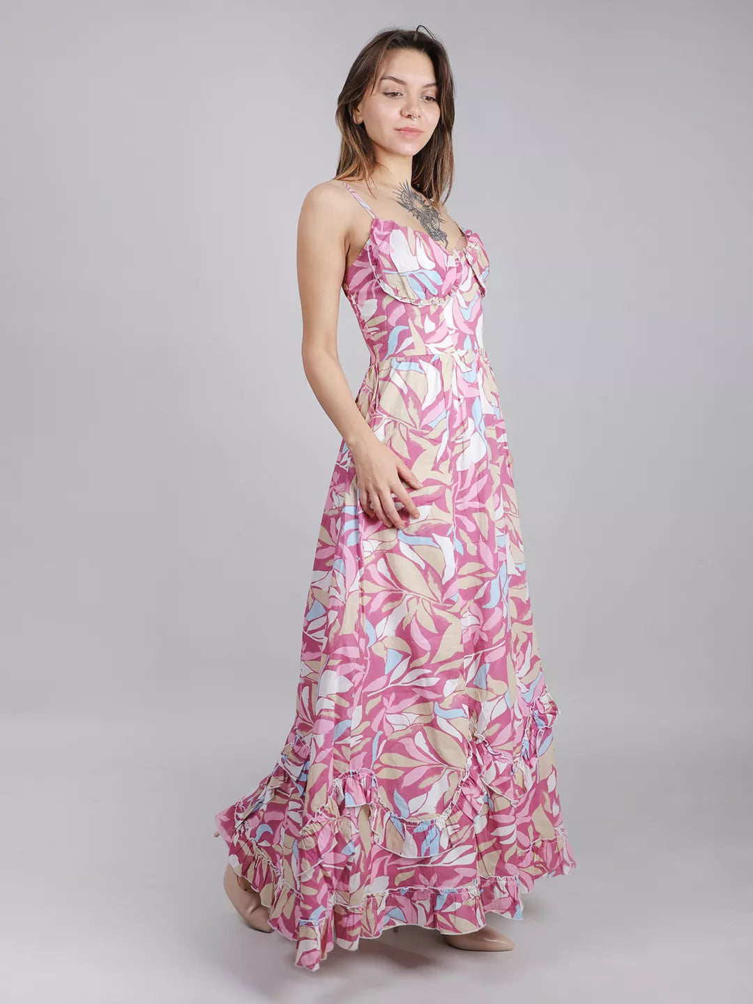 Pink Print Floral Maxi Dress