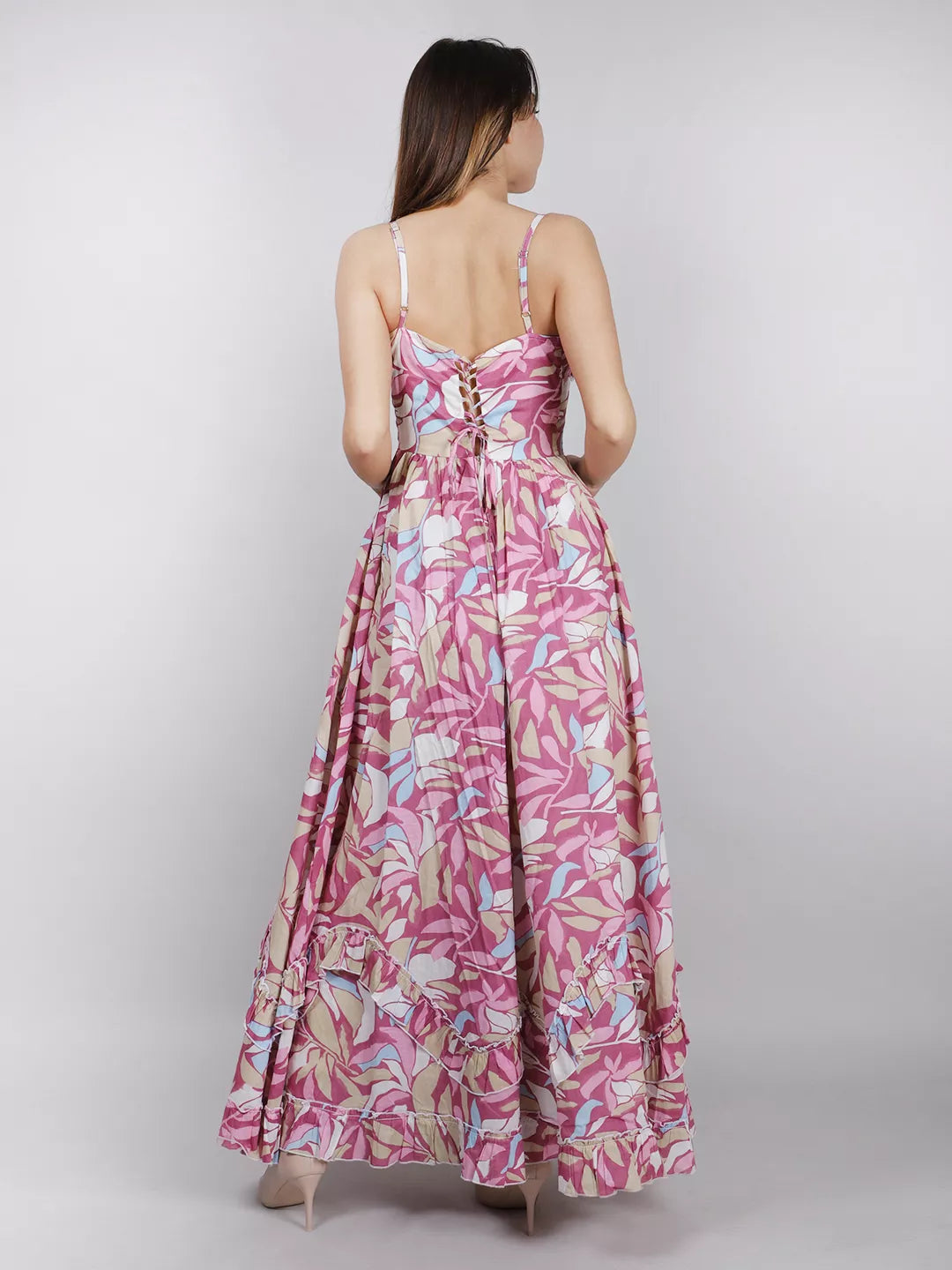 Pink Print Floral Maxi Dress