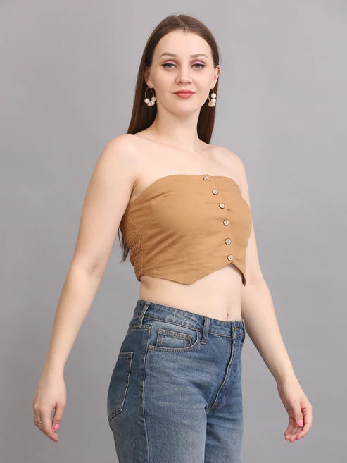 Beige Button Tube Top