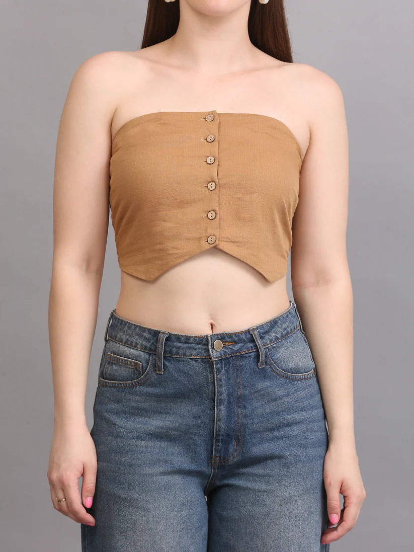 Beige Button Tube Top