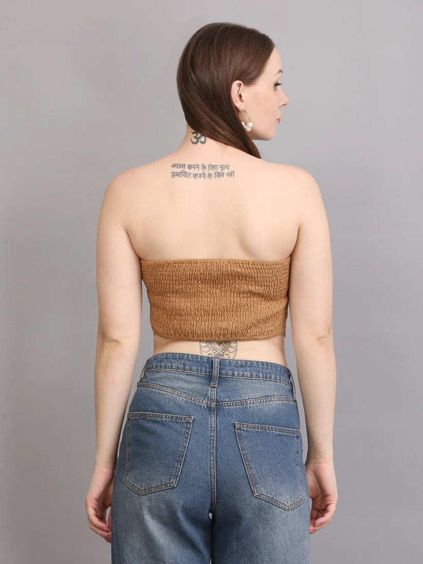 Beige Button Tube Top