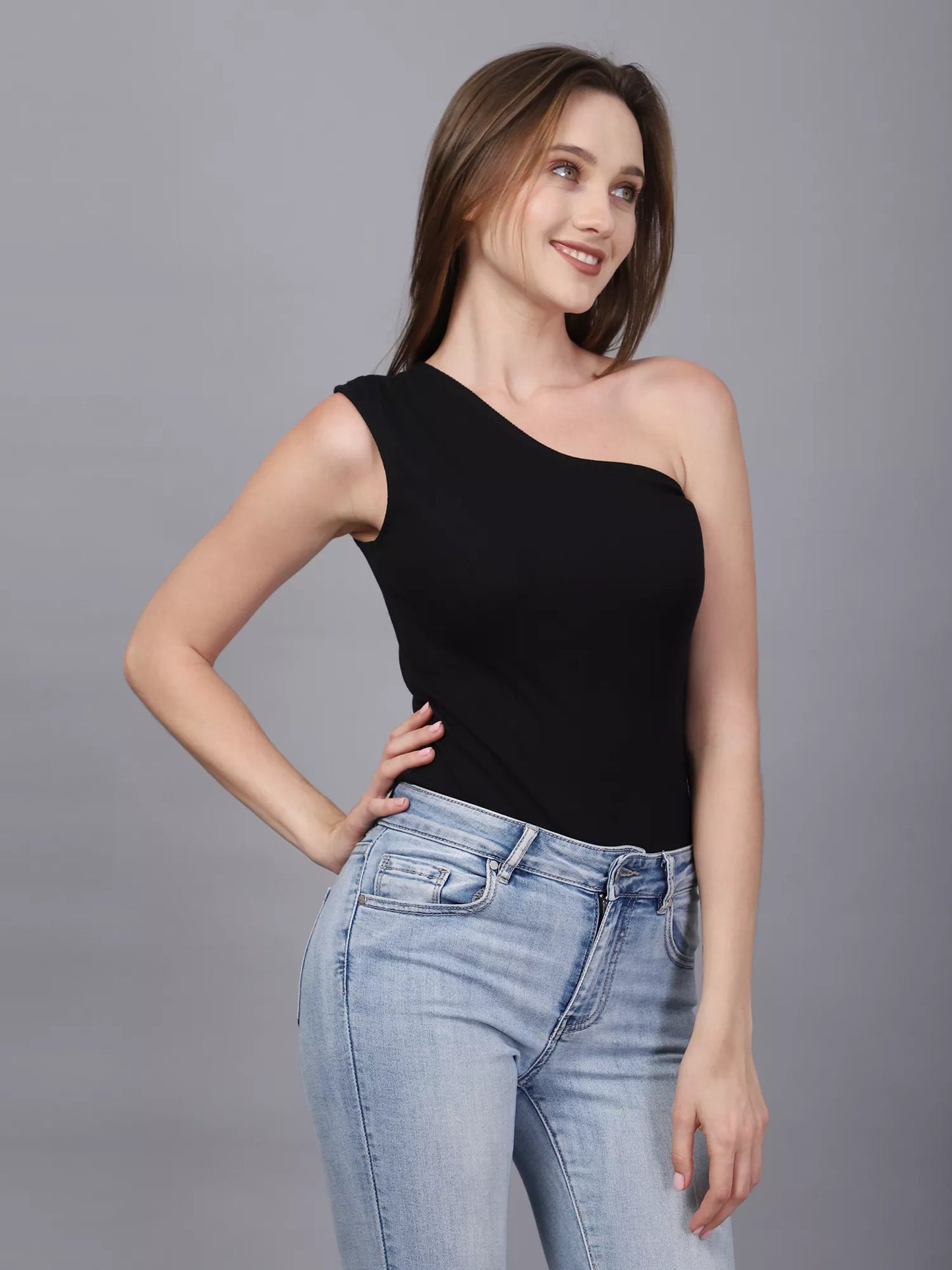 Black Gathered Front Bodysuit