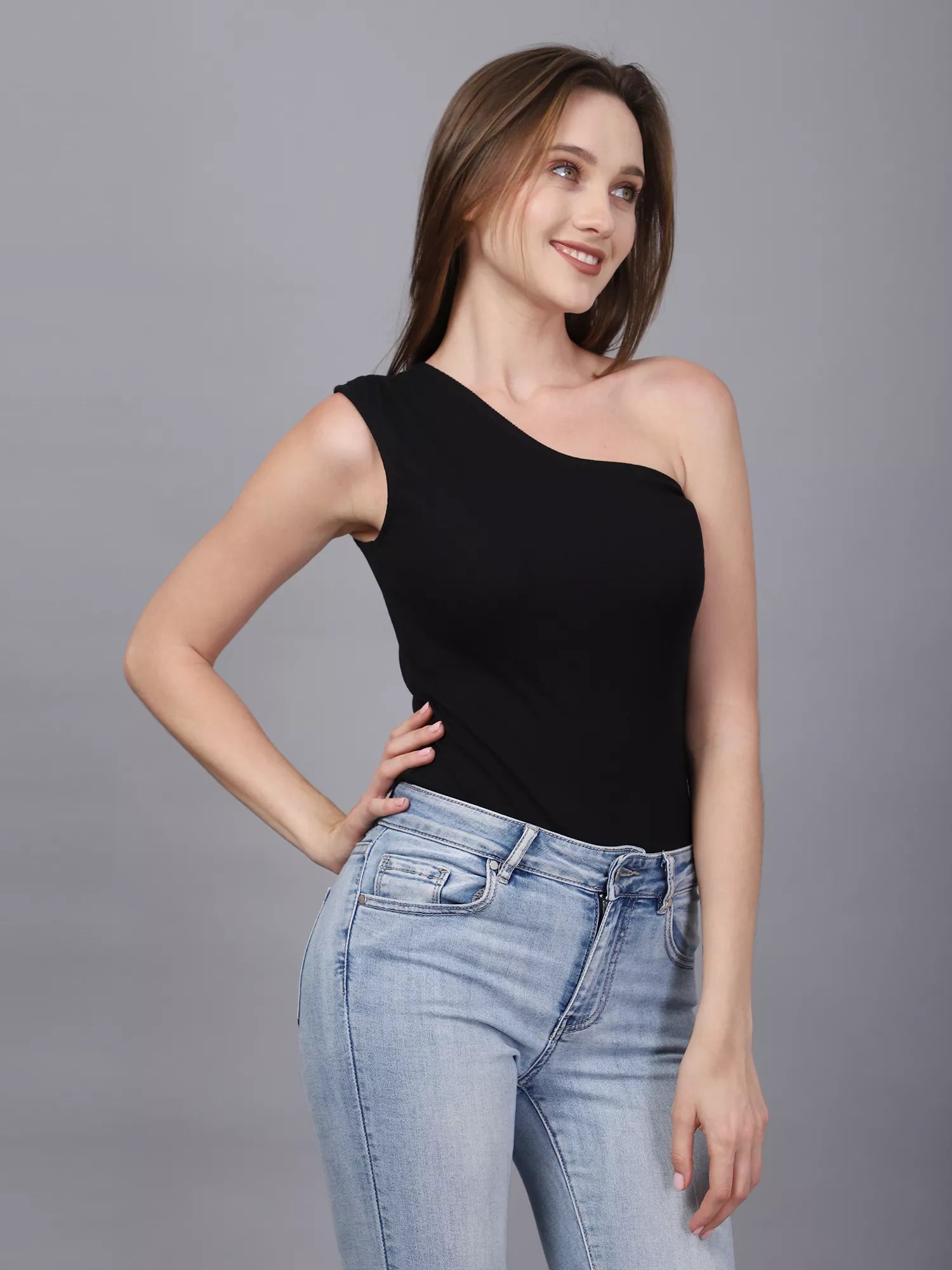 Black Gathered Front Bodysuit