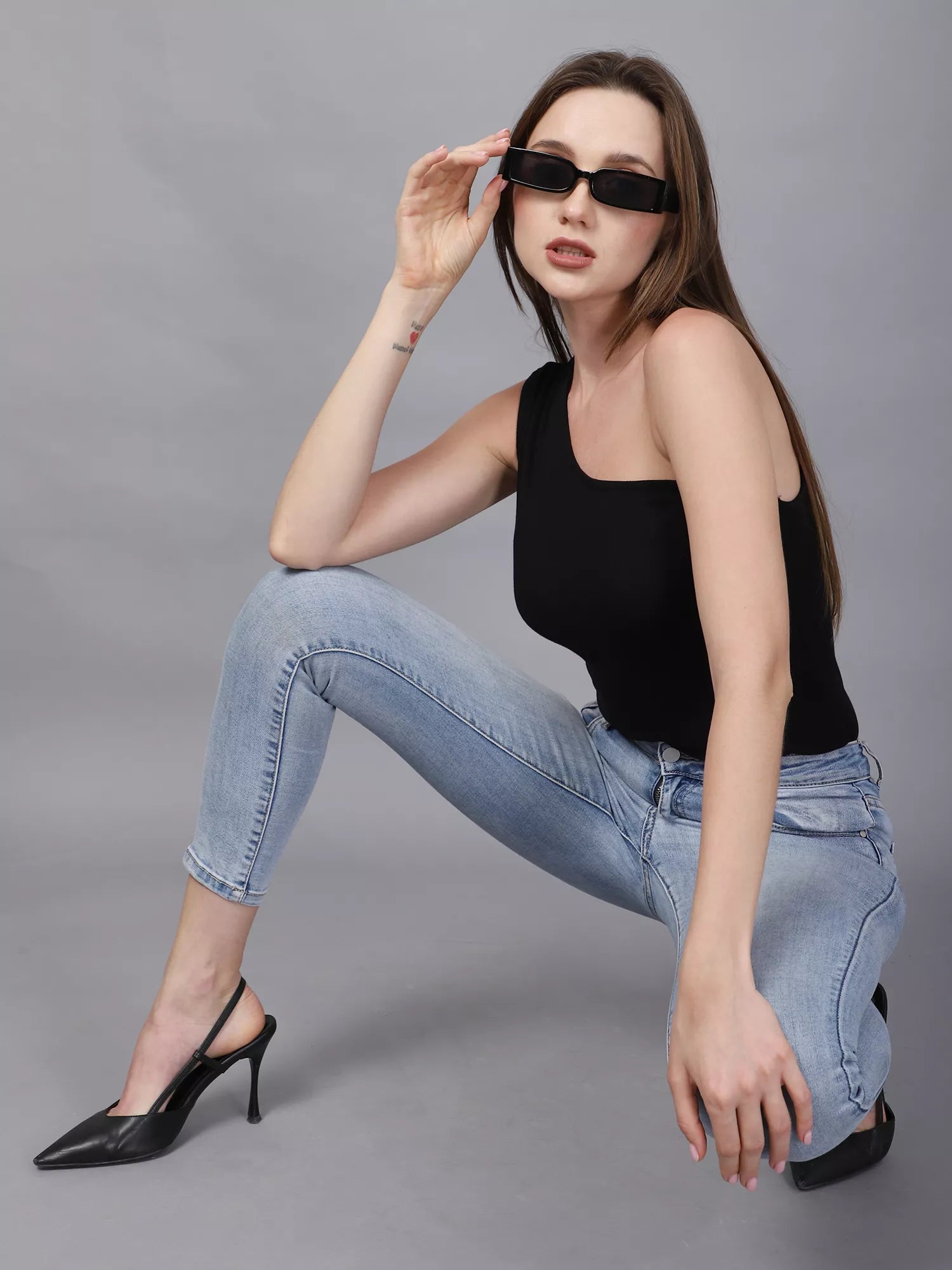 Black Gathered Front Bodysuit