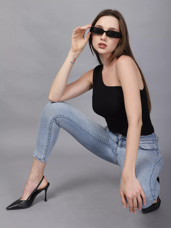 Black Gathered Front Bodysuit