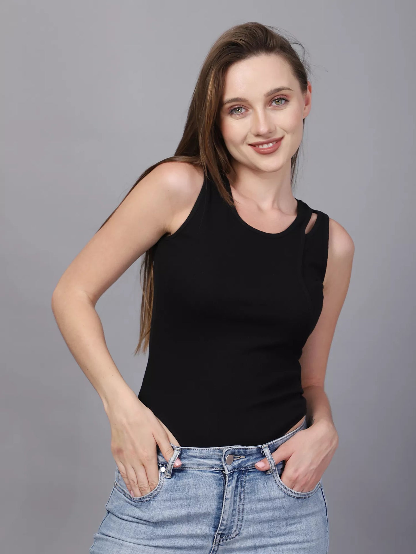 Black One Cut Shoulder Bodysuit
