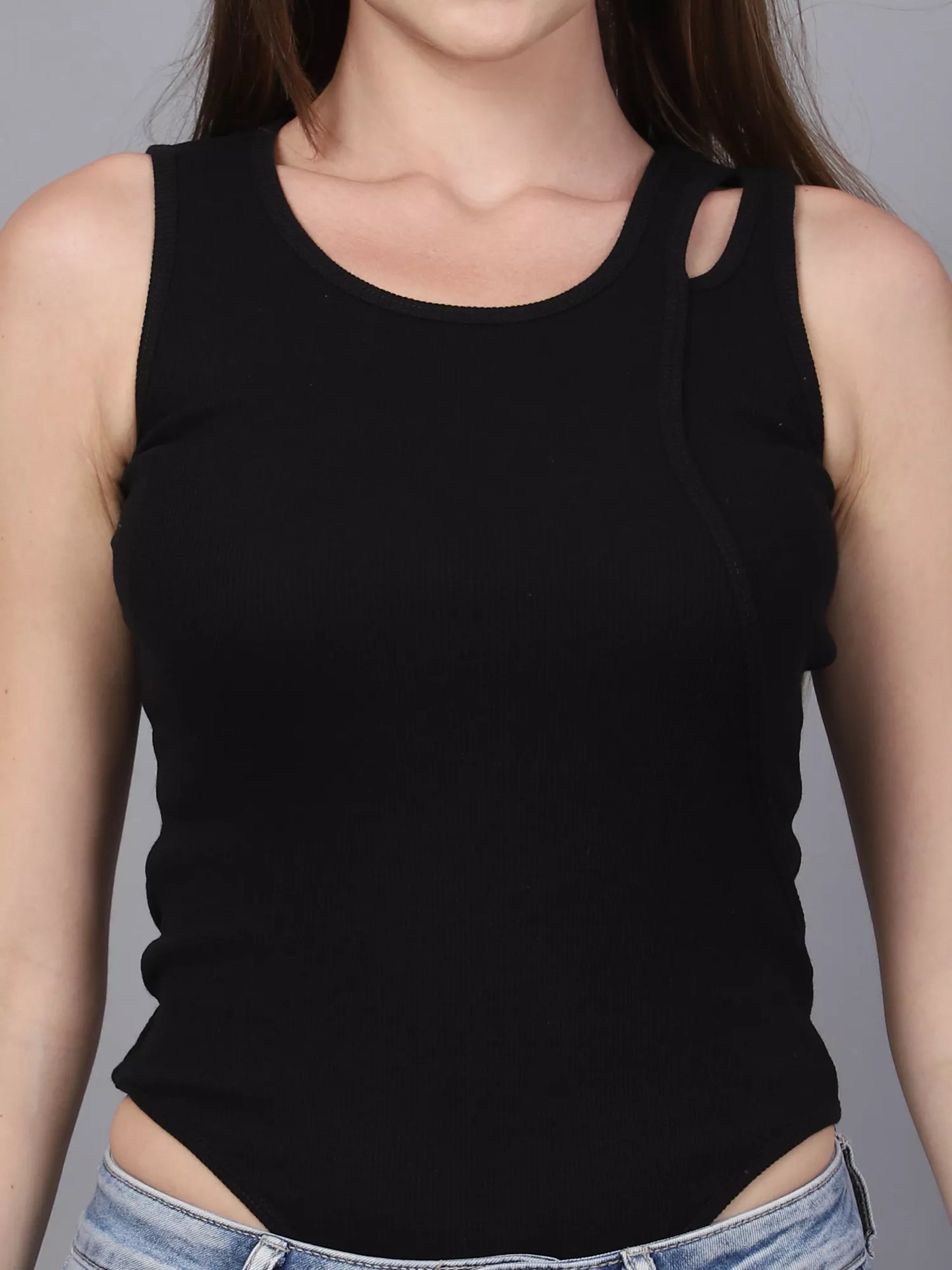 Black One Cut Shoulder Bodysuit