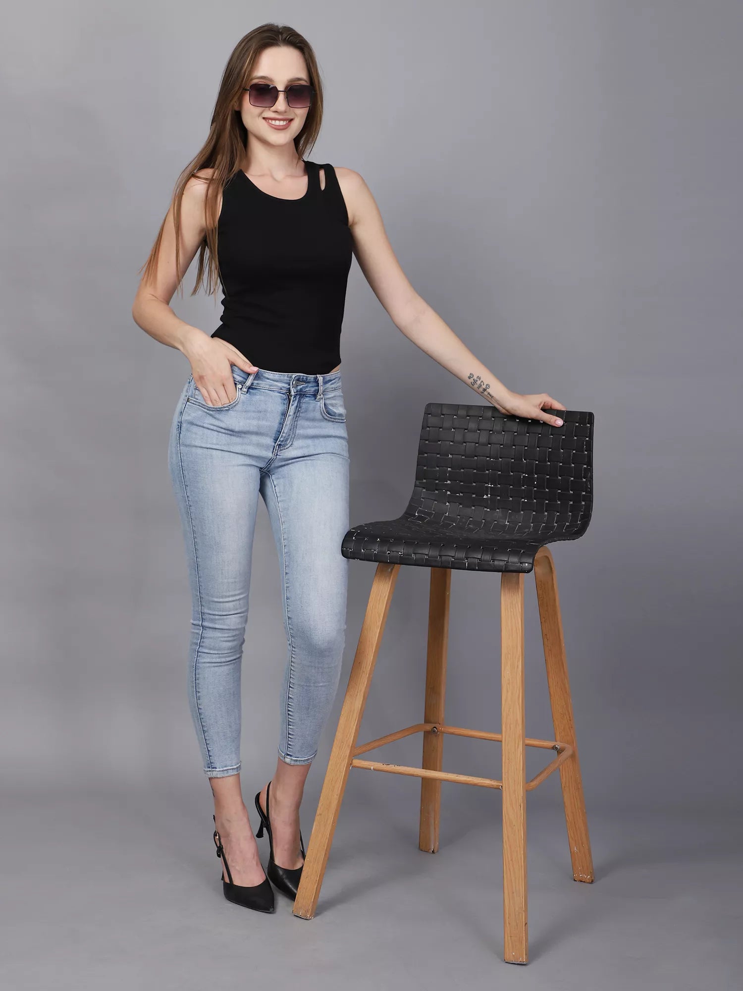 Black One Cut Shoulder Bodysuit