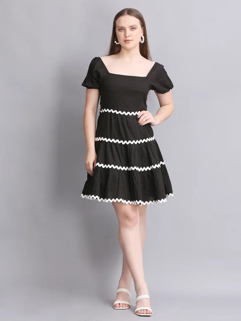 Black Balloon Sleeve Mini Dress