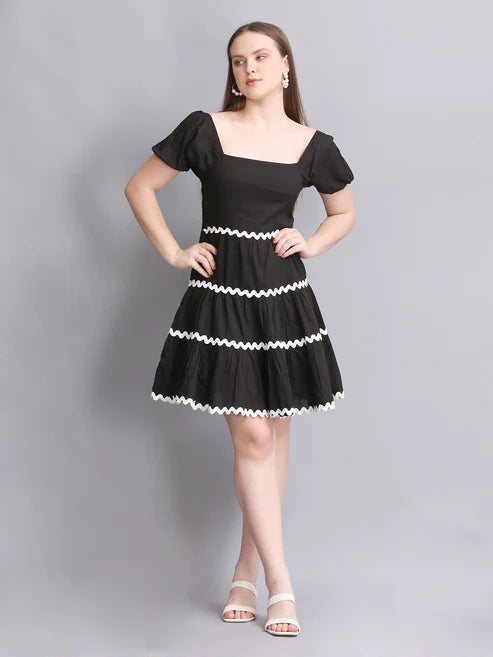 Black Balloon Sleeve Mini Dress