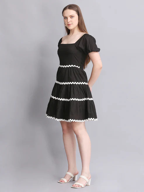 Black Balloon Sleeve Mini Dress