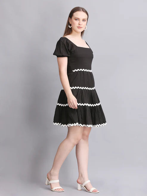 Black Balloon Sleeve Mini Dress