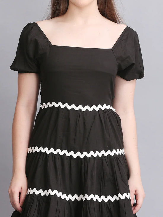 Black Balloon Sleeve Mini Dress