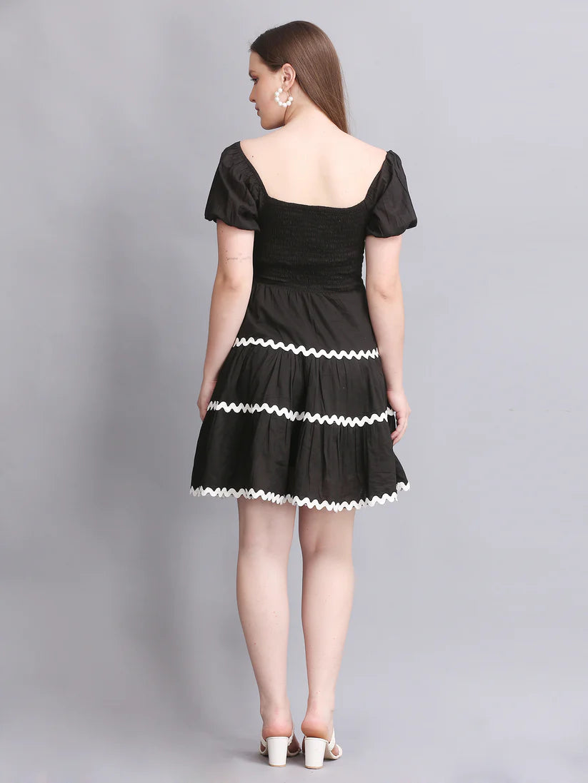 Black Balloon Sleeve Mini Dress
