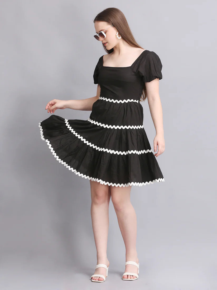 Black Balloon Sleeve Mini Dress