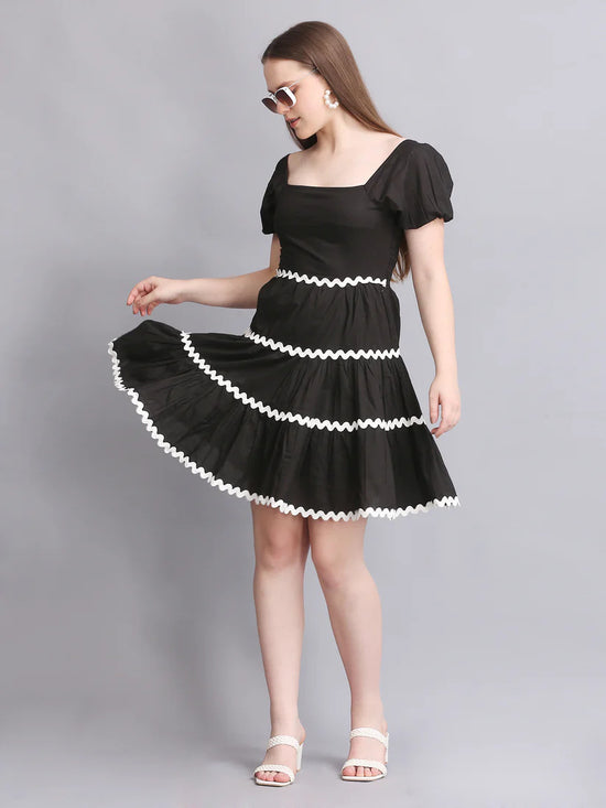 Black Balloon Sleeve Mini Dress