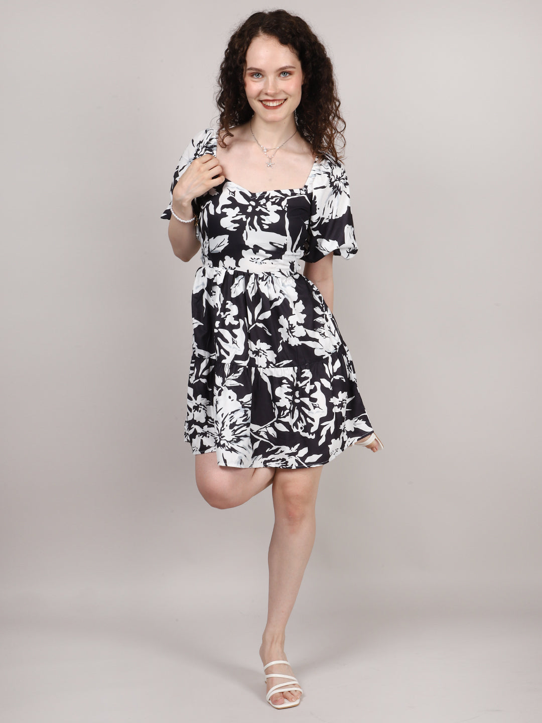 Black Floral Print Back Dori Mini Dress